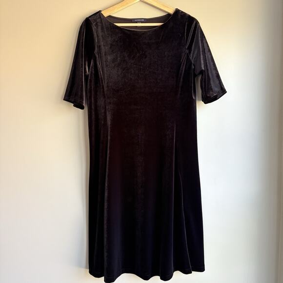 LANDS END Black Velvet Velour Dress Size MP 10-12 Holiday Party Formal Gothic - Picture 6 of 13